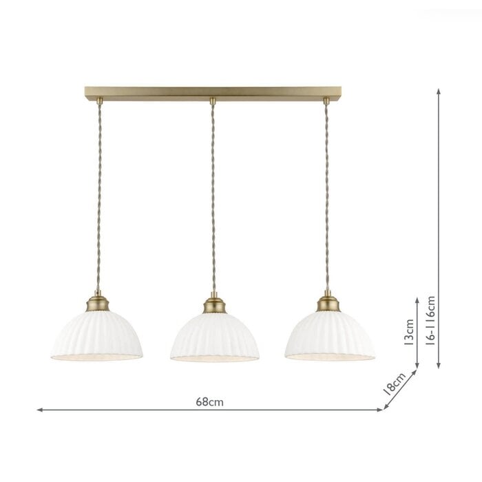 Laura Ashley Durford 3 Light Bar Pendant – Matt Antique Brass and White Ceramic Kitchen Island Light