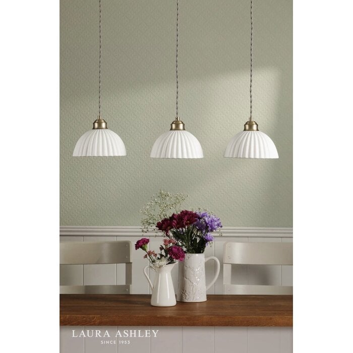 Laura Ashley Durford 3 Light Bar Pendant – Matt Antique Brass and White Ceramic Kitchen Island Light