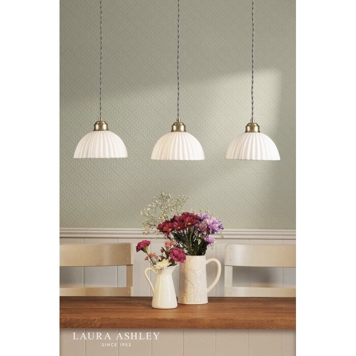 Laura Ashley Durford 3 Light Bar Pendant – Matt Antique Brass and White Ceramic Kitchen Island Light