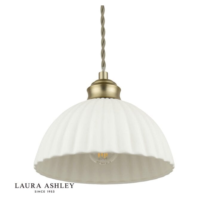 Laura Ashley Durford 3 Light Bar Pendant – Matt Antique Brass and White Ceramic Kitchen Island Light