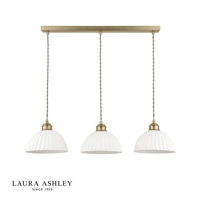 Laura Ashley Durford 3 Light Bar Pendant – Matt Antique Brass and White Ceramic Kitchen Island Light