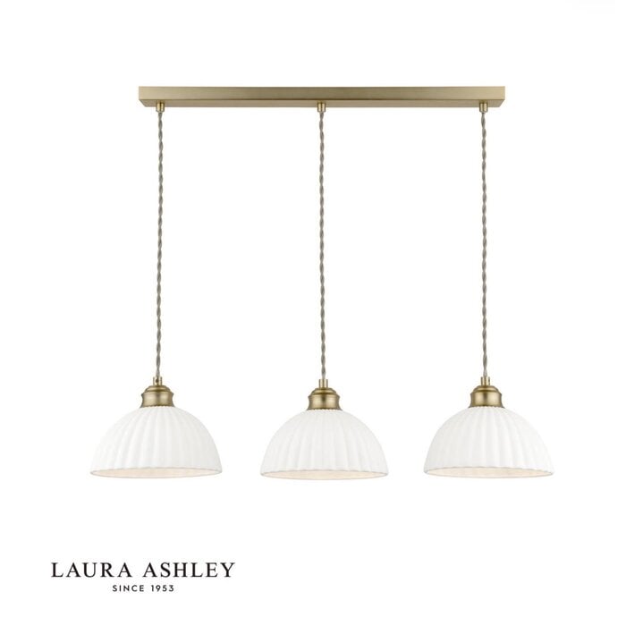 Laura Ashley Durford 3 Light Bar Pendant – Matt Antique Brass and White Ceramic Kitchen Island Light