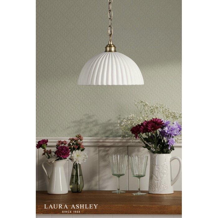 Laura Ashley Durford Large Pendant Light – Matt Antique Brass and White Ceramic