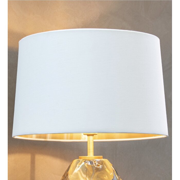 Luna Table Lamp -  Frosted White Glass and  Brass with Opal Shade with Gold Lining