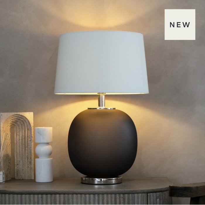 Luna Table Lamp -  Frosted Black Glass and  Nickel with Opal Shade with Gold Lining
