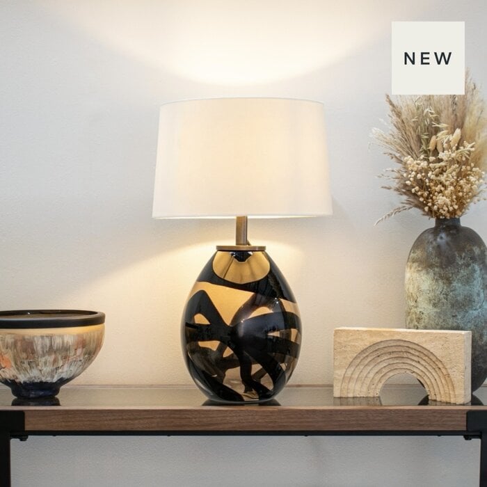 Amazonia Small Table Lamp - Amber Glass and Black with Opal Shade
