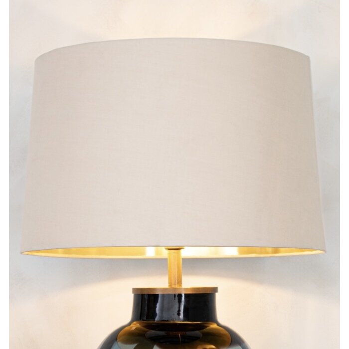 Amazonia Table Lamp - Amber Glass and Black with Gold-Lined Soft Latte Shade