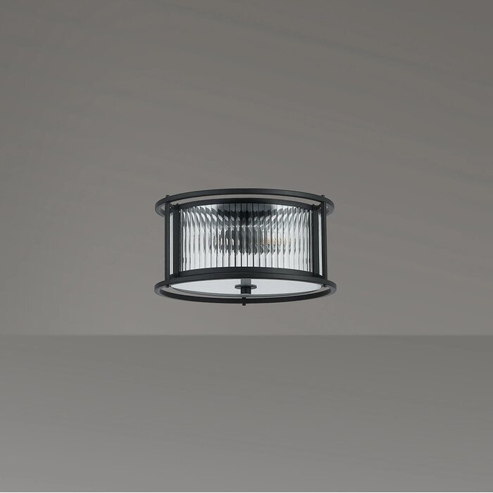 Margot - Small Flush Ceiling Light – Black with Ribbed Glass (Convertible Design