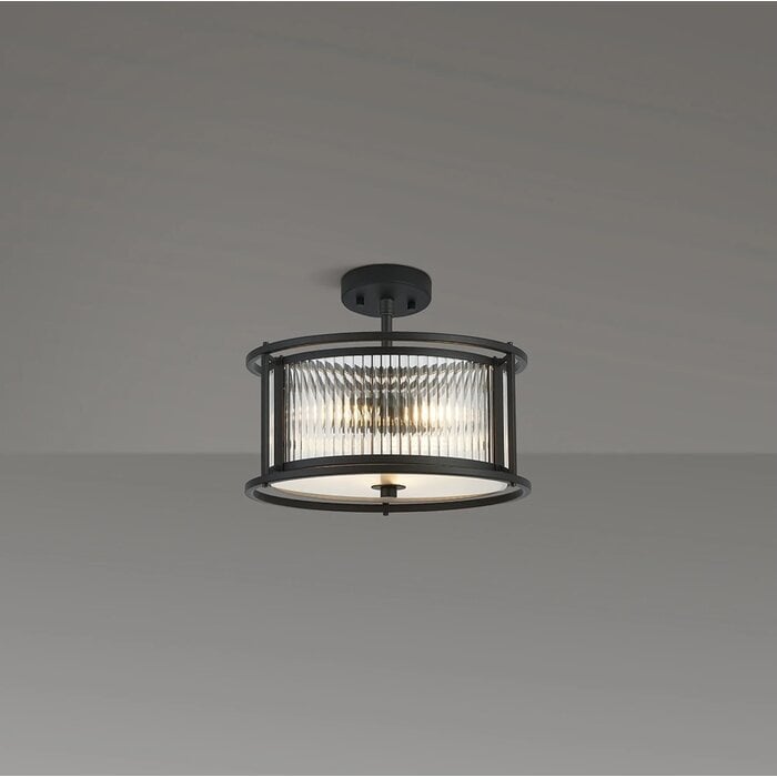 Margot - Small Flush Ceiling Light – Black with Ribbed Glass (Convertible Design