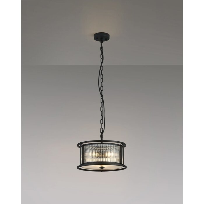 Margot - Small Flush Ceiling Light – Black with Ribbed Glass (Convertible Design