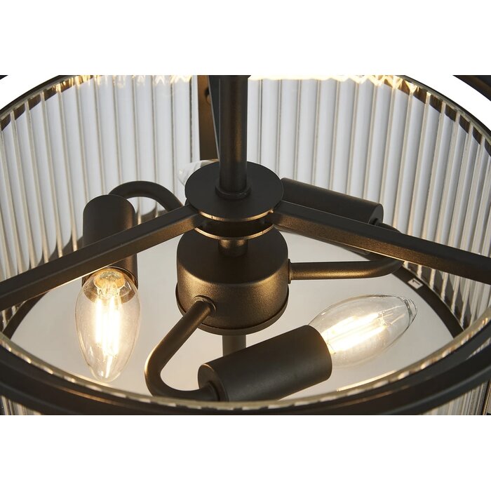 Margot - Small Flush Ceiling Light – Black with Ribbed Glass (Convertible Design
