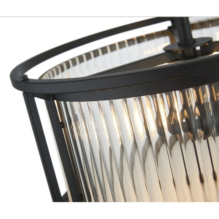 Margot - Small Flush Ceiling Light – Black with Ribbed Glass (Convertible Design