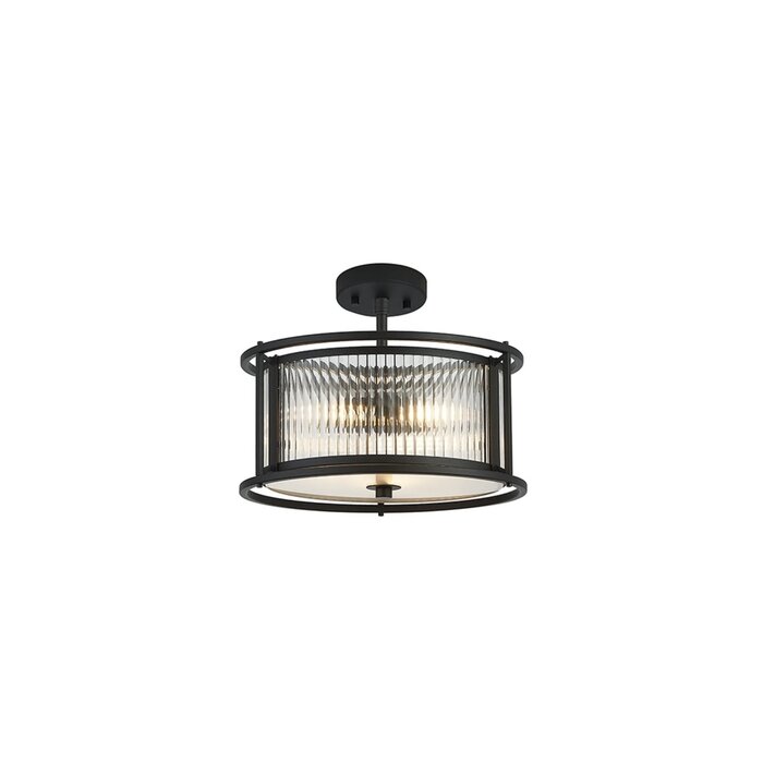 Margot - Small Semi-Flush Ceiling Light – Black with Ribbed Glass (Convertible Design)