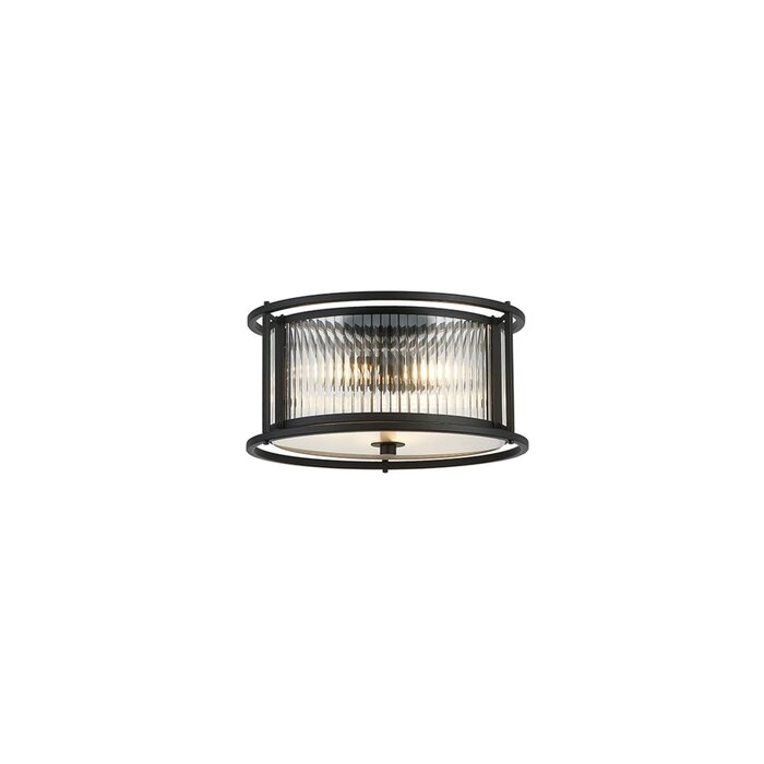 Margot - Small Semi-Flush Ceiling Light – Black with Ribbed Glass (Convertible Design)