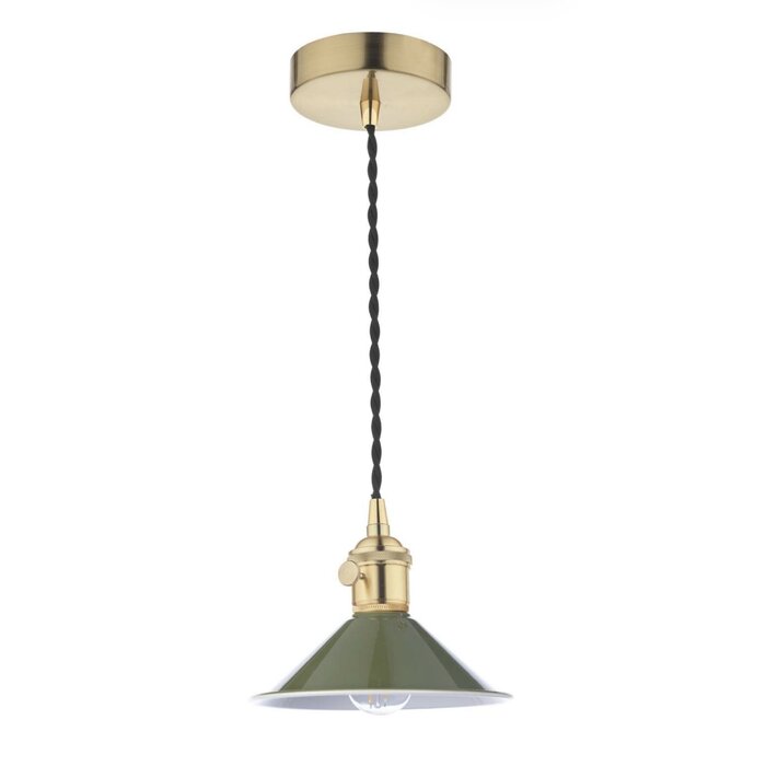 Hadano 1 Light Pendant Light - Natural Brass With Olive Green Shade