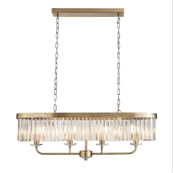 Pickering - Art Deco  Linear Chandelier Pendant - Clear Cut Glass & Antique Brass