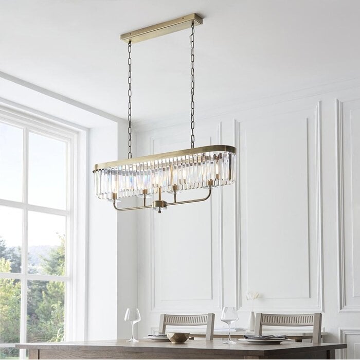 Pickering - Art Deco  Linear Chandelier Pendant - Clear Cut Glass & Antique Brass