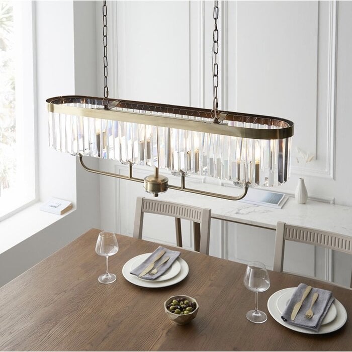 Pickering - Art Deco  Linear Chandelier Pendant - Clear Cut Glass & Antique Brass