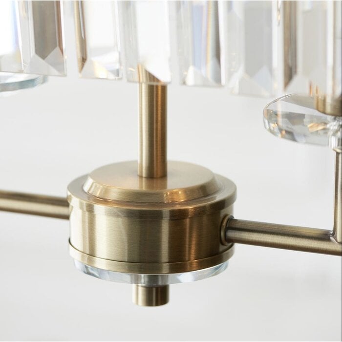 Pickering - Art Deco  Linear Chandelier Pendant - Clear Cut Glass & Antique Brass