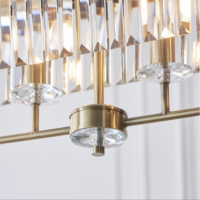 Pickering - Art Deco  Linear Chandelier Pendant - Clear Cut Glass & Antique Brass
