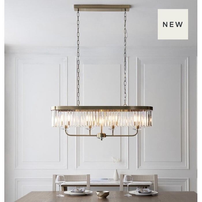 Pickering - Art Deco  Linear Chandelier Pendant - Clear Cut Glass & Antique Brass
