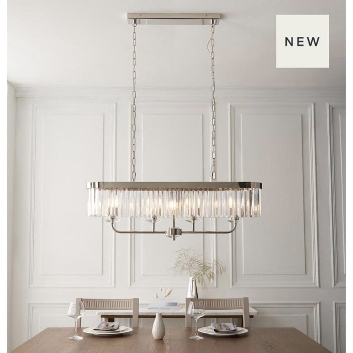Pickering - Art Deco  Linear Chandelier Pendant - Clear Cut Glass & Bright Nickel