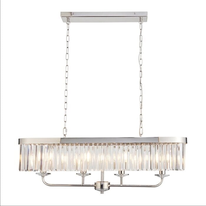 Pickering - Art Deco  Linear Chandelier Pendant - Clear Cut Glass & Bright Nickel