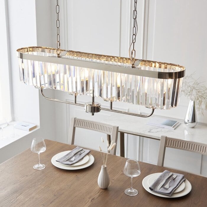 Pickering - Art Deco  Linear Chandelier Pendant - Clear Cut Glass & Bright Nickel