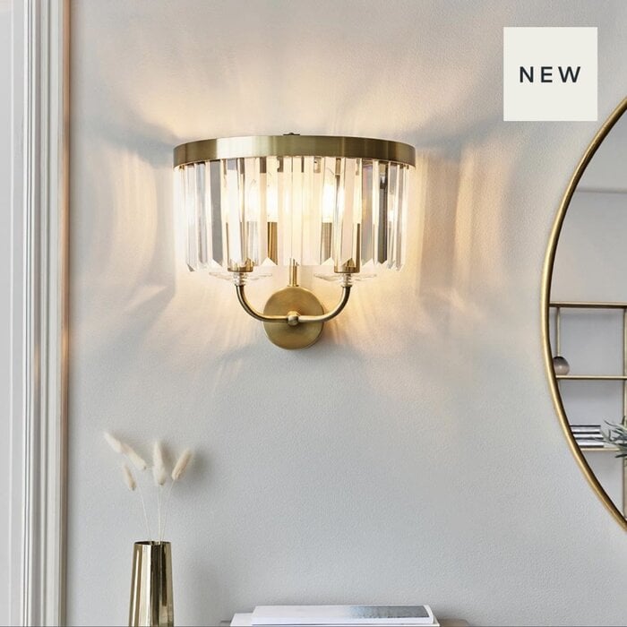 Pickering - Art Deco Wall Light - Clear Cut Glass & Antique Brass