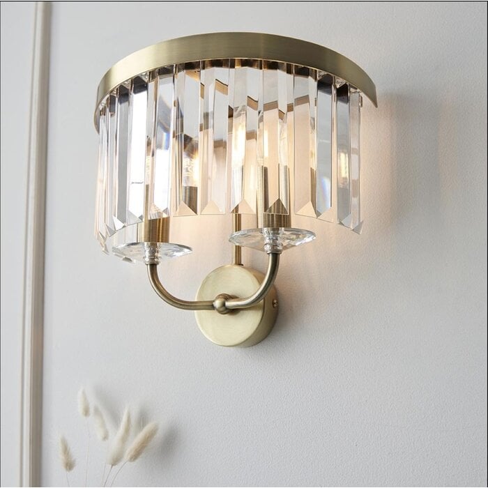 Pickering - Art Deco Wall Light - Clear Cut Glass & Antique Brass