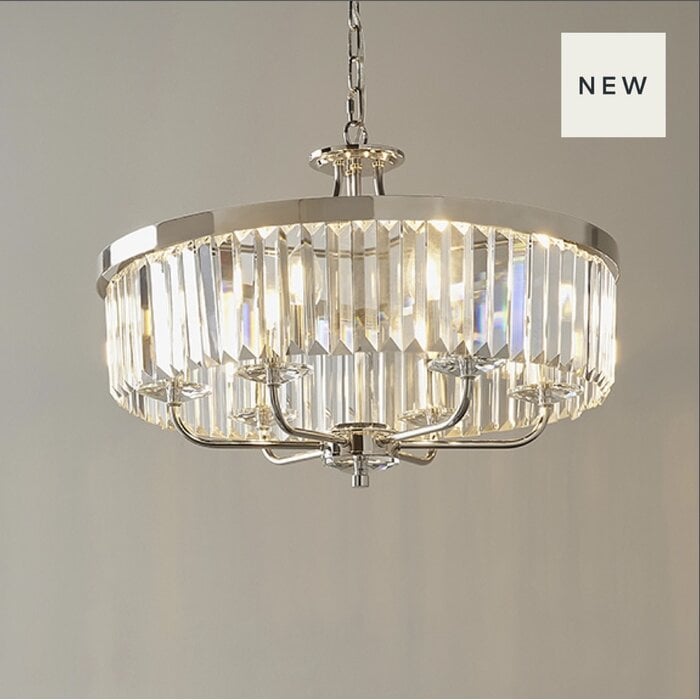 Pickering - Art Deco Chandelier Pendant - Clear Cut Glass & Nickel
