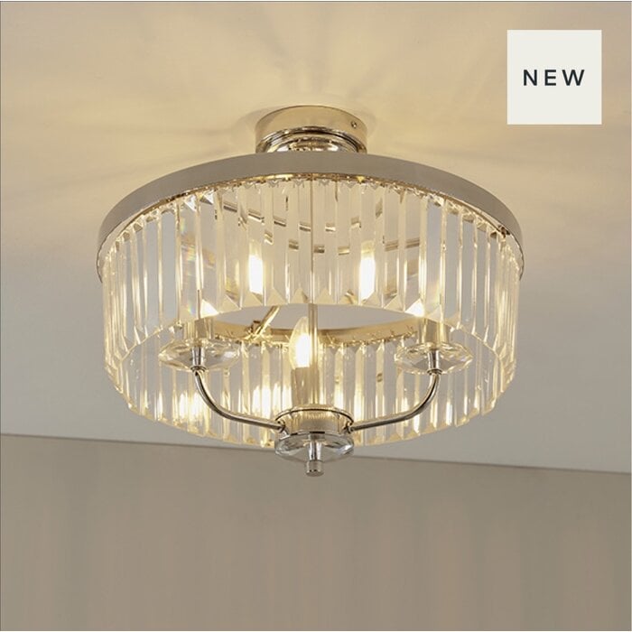 Pickering - Art Deco Semi Flush Chandelier - Clear Cut Glass & Bright Nickel