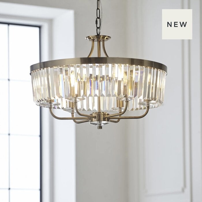 Pickering - Art Deco Chandelier Pendant - Clear Cut Glass & Antique Brass