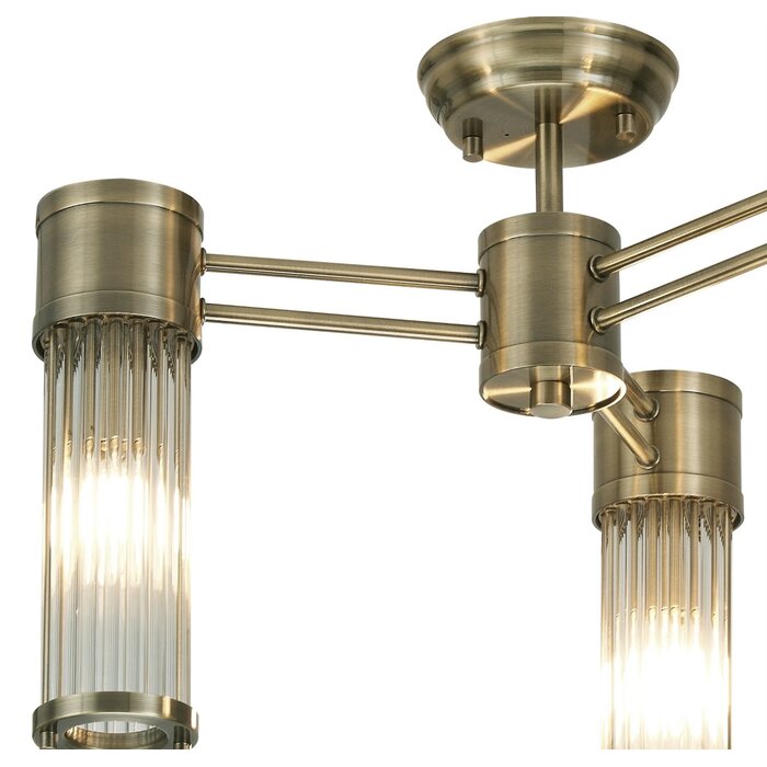 Tai - 3 Light Glass Rod Semi-Flush Ceiling Light - Antique Brass