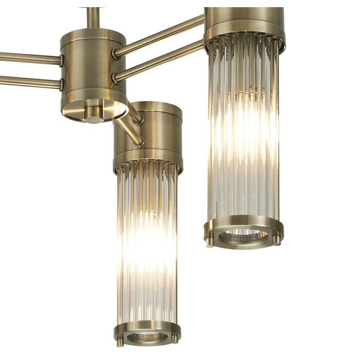 Tai - 3 Light Glass Rod Semi-Flush Ceiling Light - Antique Brass