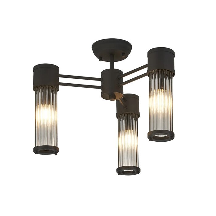 Tai - 3 Light Glass Rod Semi-Flush Ceiling Light - Black