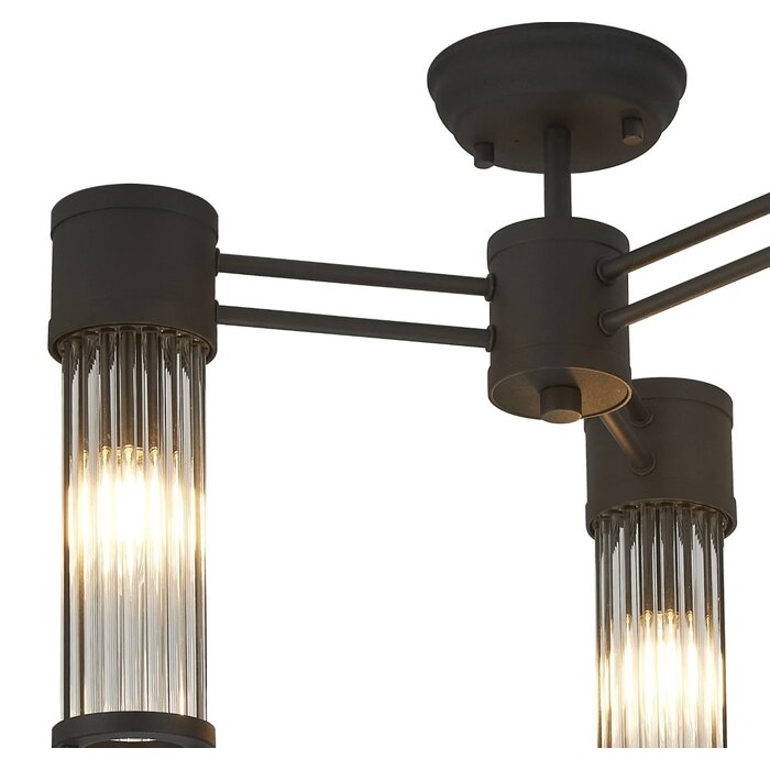 Tai - 3 Light Glass Rod Semi-Flush Ceiling Light - Black