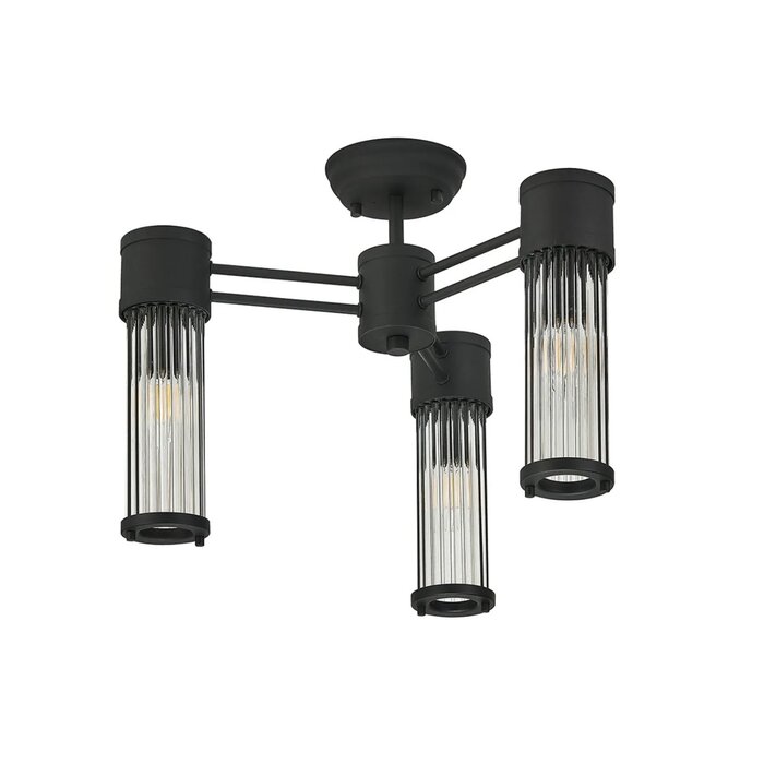 Tai - 3 Light Glass Rod Semi-Flush Ceiling Light - Black