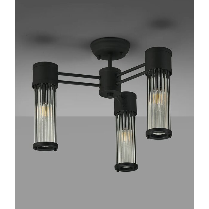 Tai - 3 Light Glass Rod Semi-Flush Ceiling Light - Black