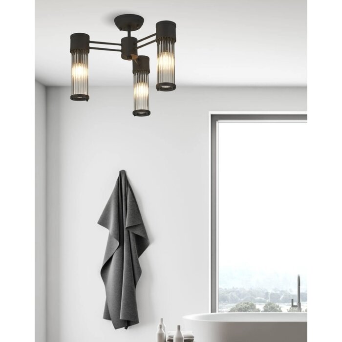 Tai - 3 Light Glass Rod Semi-Flush Ceiling Light - Black