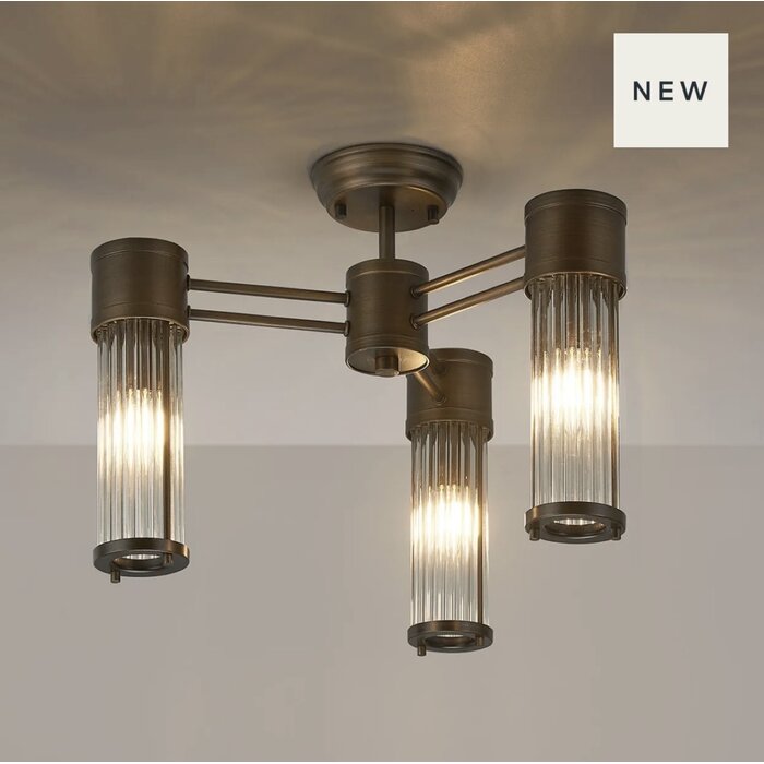 Tai - 3 Light Glass Rod Semi-Flush Ceiling Light - Bronze
