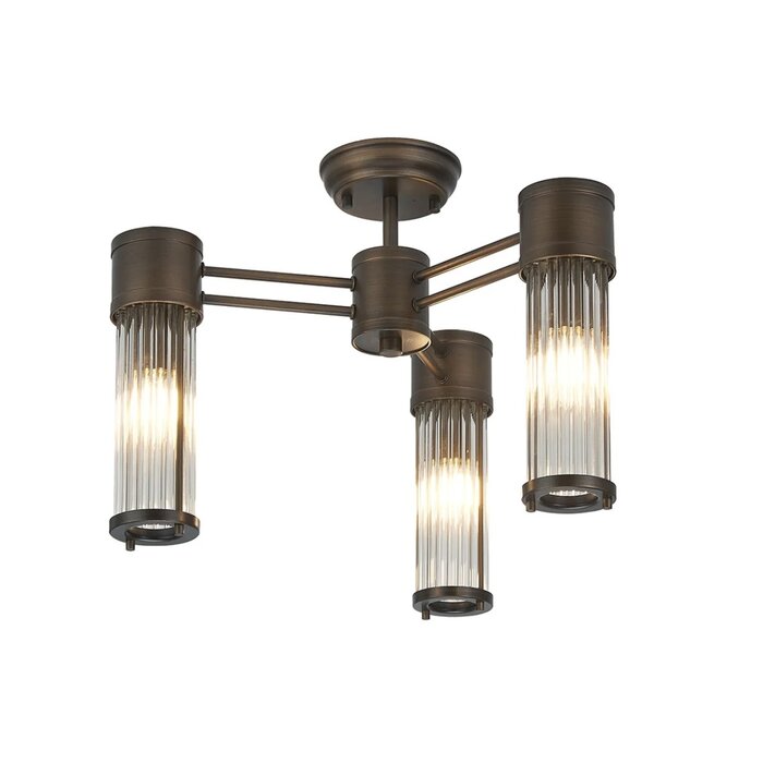 Tai - 3 Light Glass Rod Semi-Flush Ceiling Light - Bronze