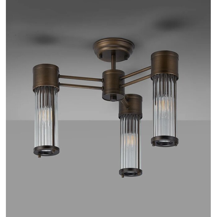 Tai - 3 Light Glass Rod Semi-Flush Ceiling Light - Bronze