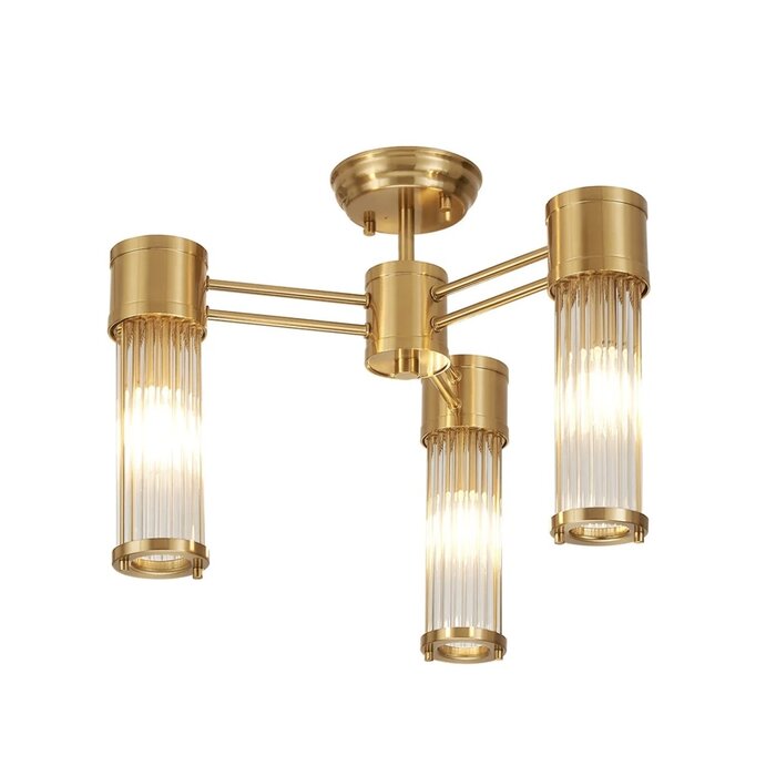 Tai - 3 Light Glass Rod Semi-Flush Ceiling Light - Gold