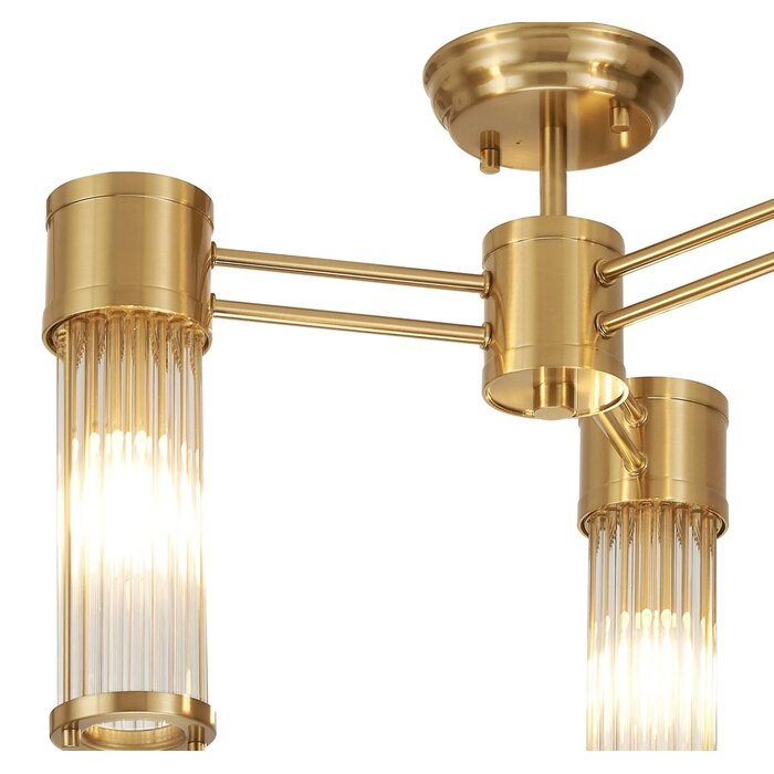 Tai - 3 Light Glass Rod Semi-Flush Ceiling Light - Gold