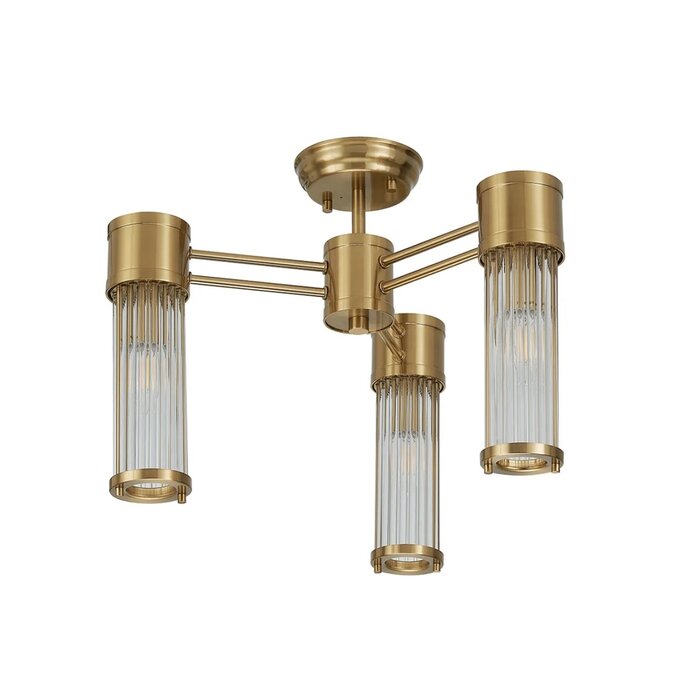 Tai - 3 Light Glass Rod Semi-Flush Ceiling Light - Gold