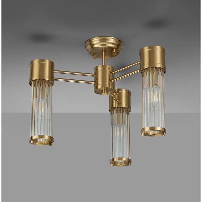 Tai - 3 Light Glass Rod Semi-Flush Ceiling Light - Gold