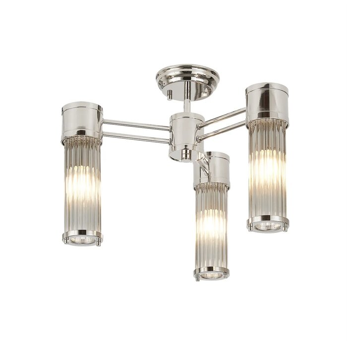 Tai - 3 Light Glass Rod Semi-Flush Ceiling Light - Polished Nickel