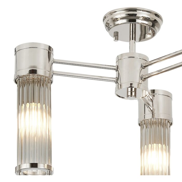 Tai - 3 Light Glass Rod Semi-Flush Ceiling Light - Polished Nickel