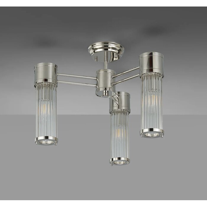 Tai - 3 Light Glass Rod Semi-Flush Ceiling Light - Polished Nickel